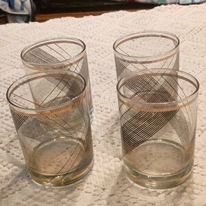 Culver low ball glasses. Set of 4 perfect condition. Clear w/ black & gold